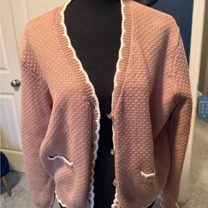 Adrianna Papell Tan Cardigan with White Edging